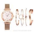 5 pcs Fashion Women Watch Gift Set Fine Rose Gold Bracelet Quartz Watch Sets For Girls Casual Stainless Steel Mesh Wristwatch